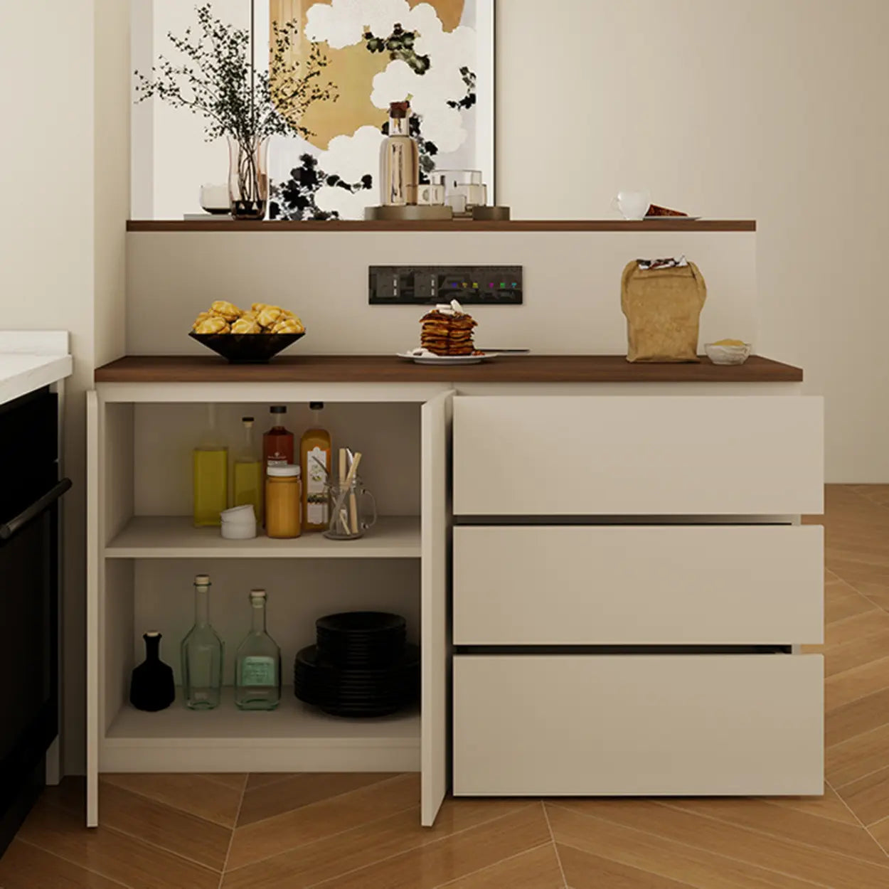 Modern Rectangular Wood Bar Table with Storage
