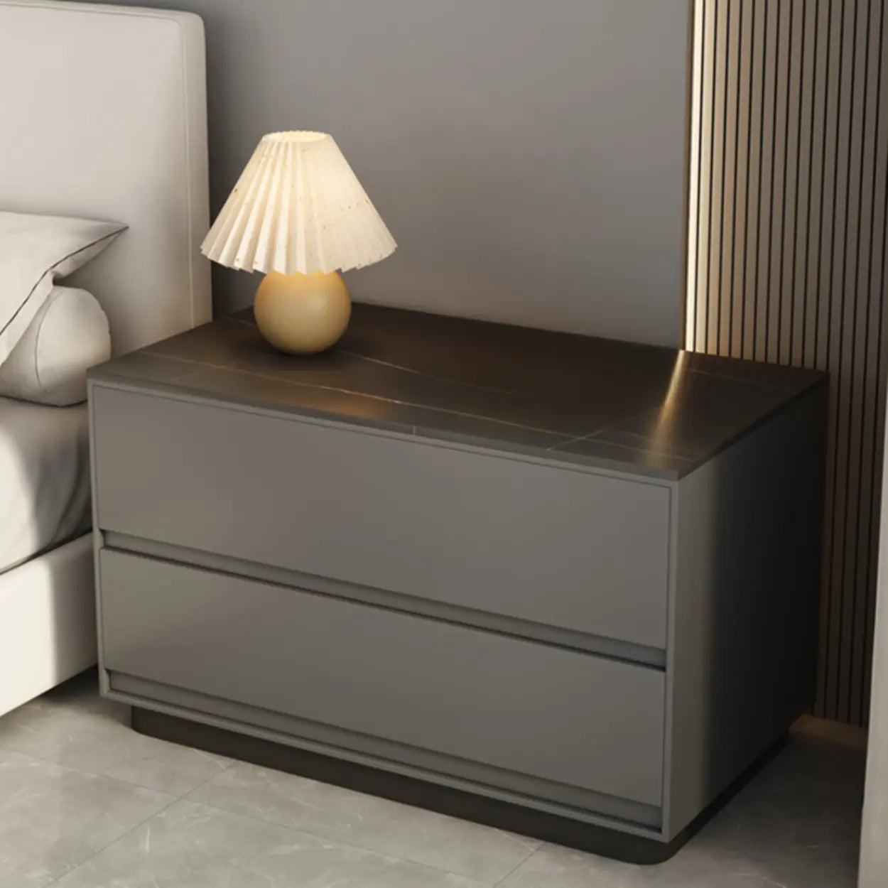 Minimalist Matte Black Nightstand with Drawers — Off-White