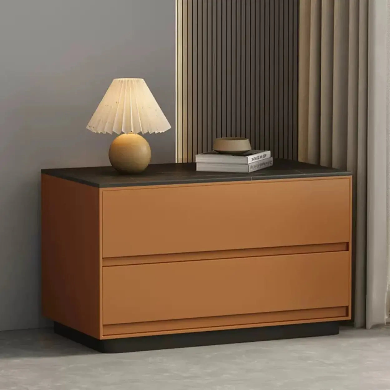 Minimalist Matte Black Nightstand with Drawers — Fruit Green