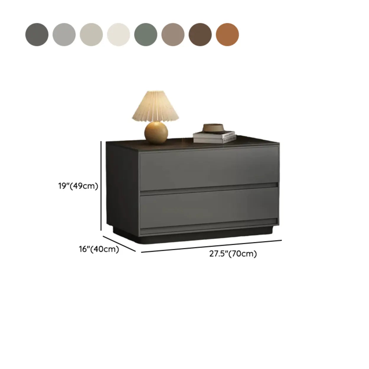 Minimalist Matte Black Nightstand with Drawers — Fruit Green