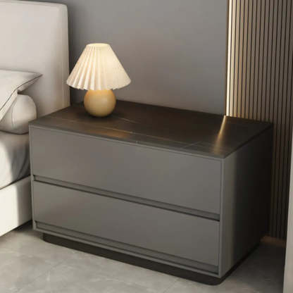 Minimalist Matte Black Nightstand with Drawers — Off-White