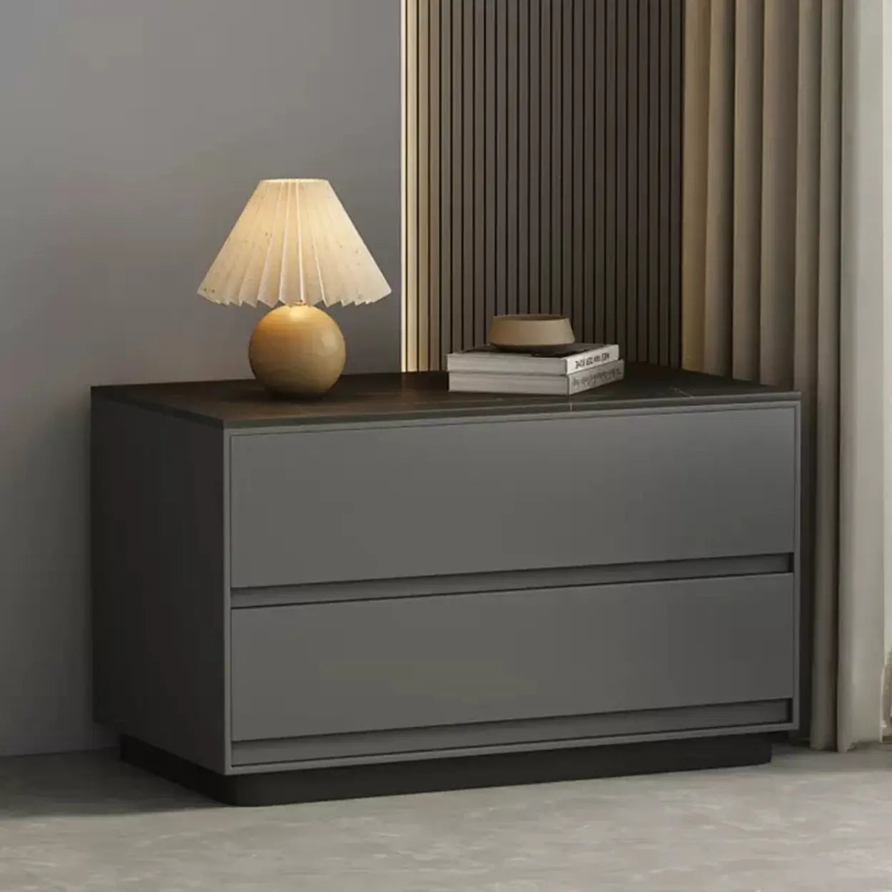 Minimalist Matte Black Nightstand with Drawers — Off-White