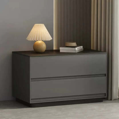 Minimalist Matte Black Nightstand with Drawers — Off-White