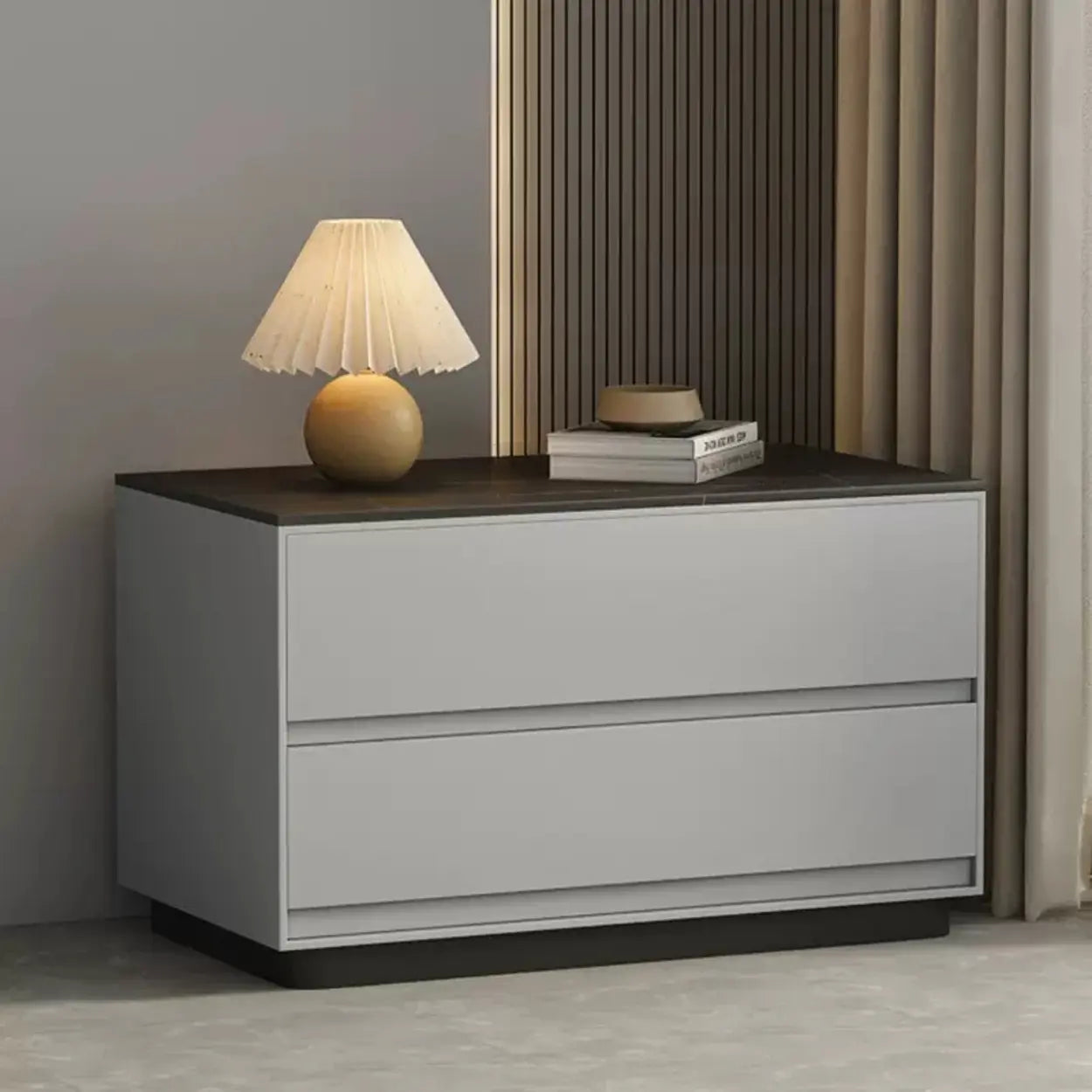 Minimalist Matte Black Nightstand with Drawers — Off-White