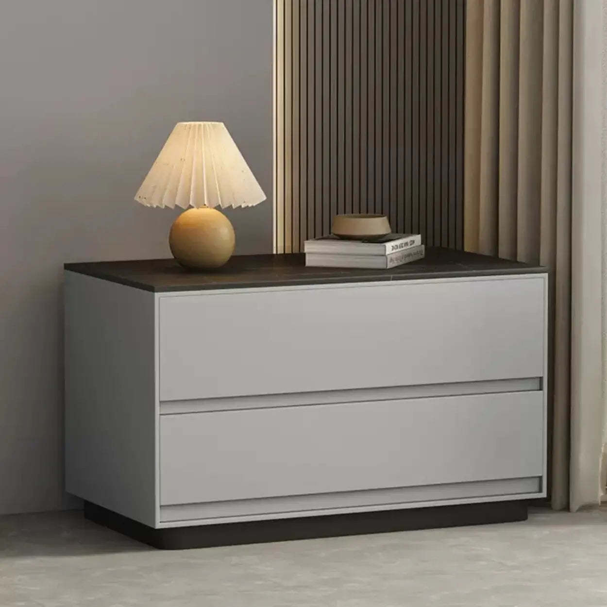 Minimalist Matte Black Nightstand with Drawers — Off-White