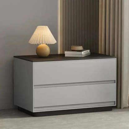 Minimalist Matte Black Nightstand with Drawers — Off-White
