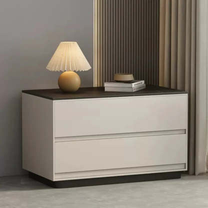 Minimalist Matte Black Nightstand with Drawers — Cream