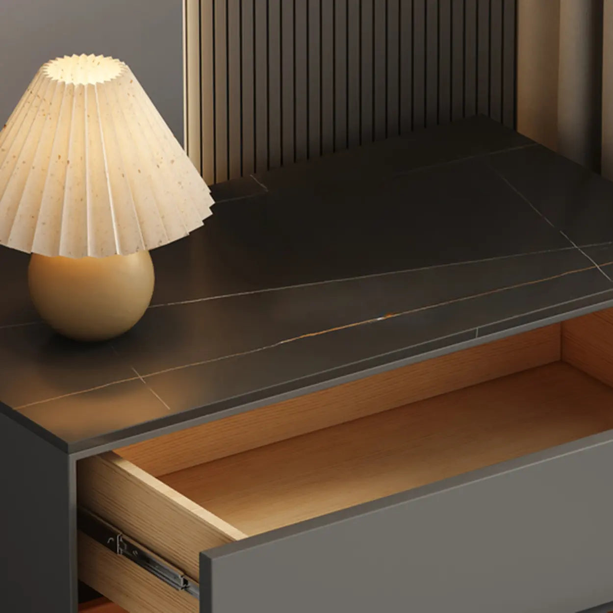Minimalist Matte Black Nightstand with Drawers — Cream