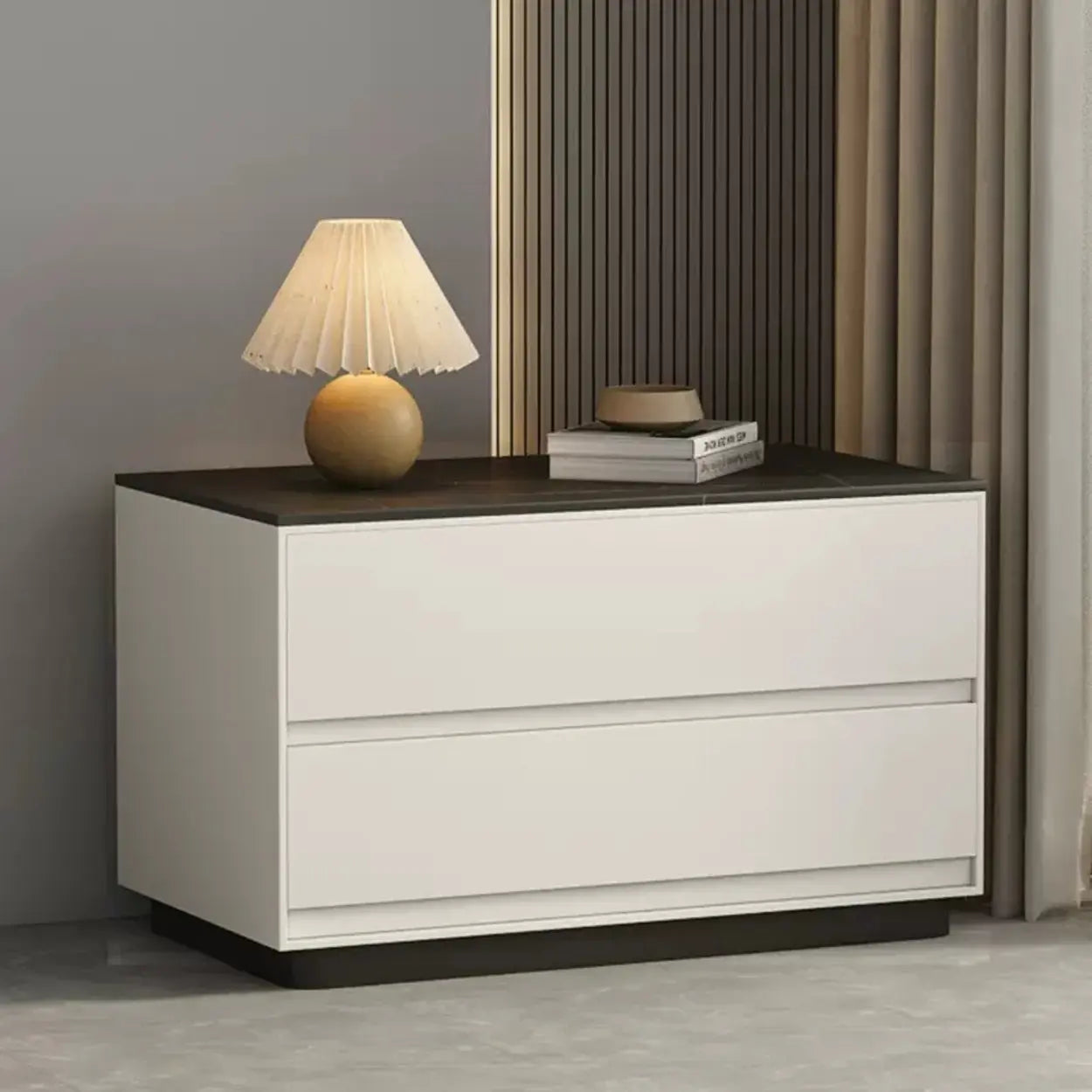 Minimalist Matte Black Nightstand with Drawers — Cream