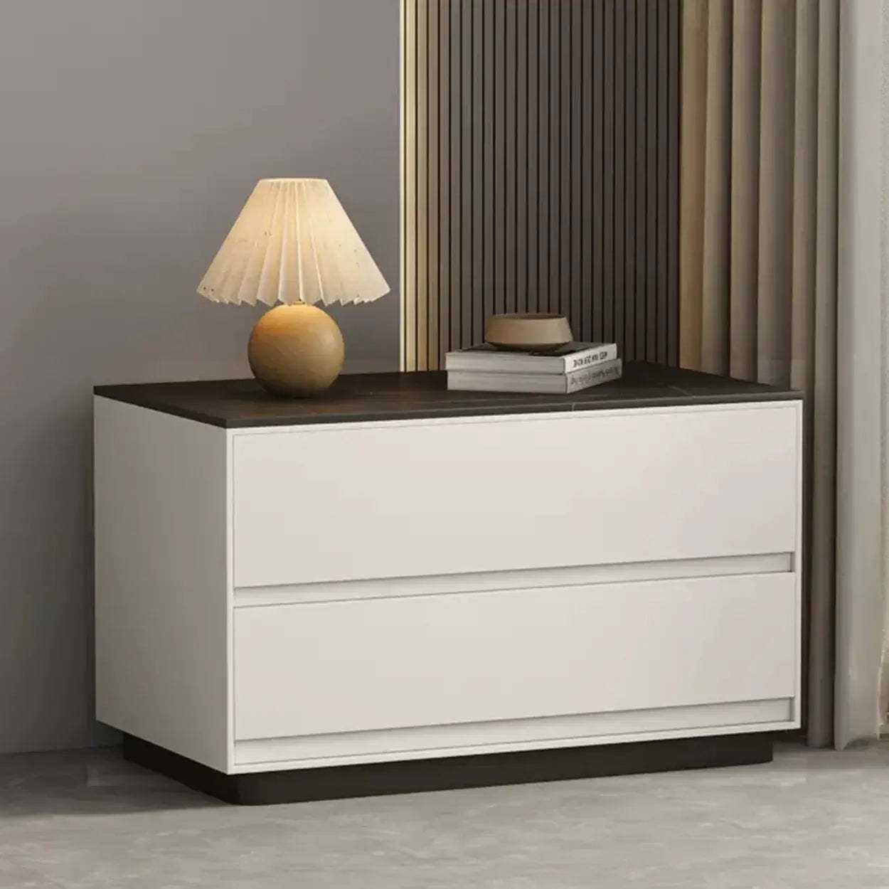 Minimalist Matte Black Nightstand with Drawers — Cream