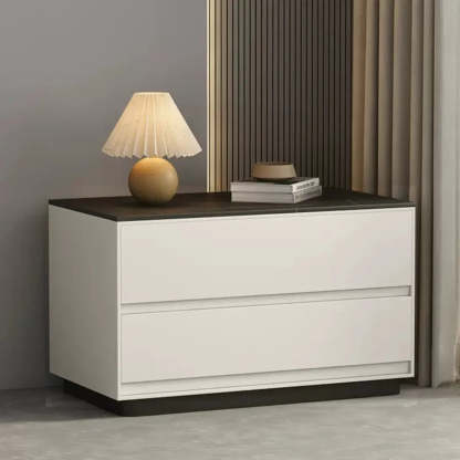 Minimalist Matte Black Nightstand with Drawers — Cream