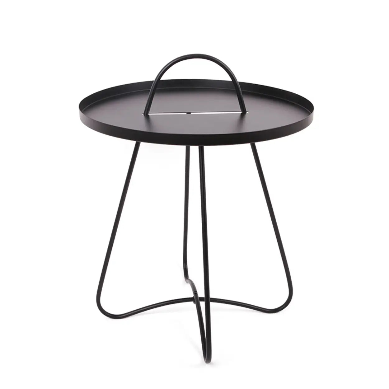 Minimalist Black Metal Small Round Side Table — Gloss Black