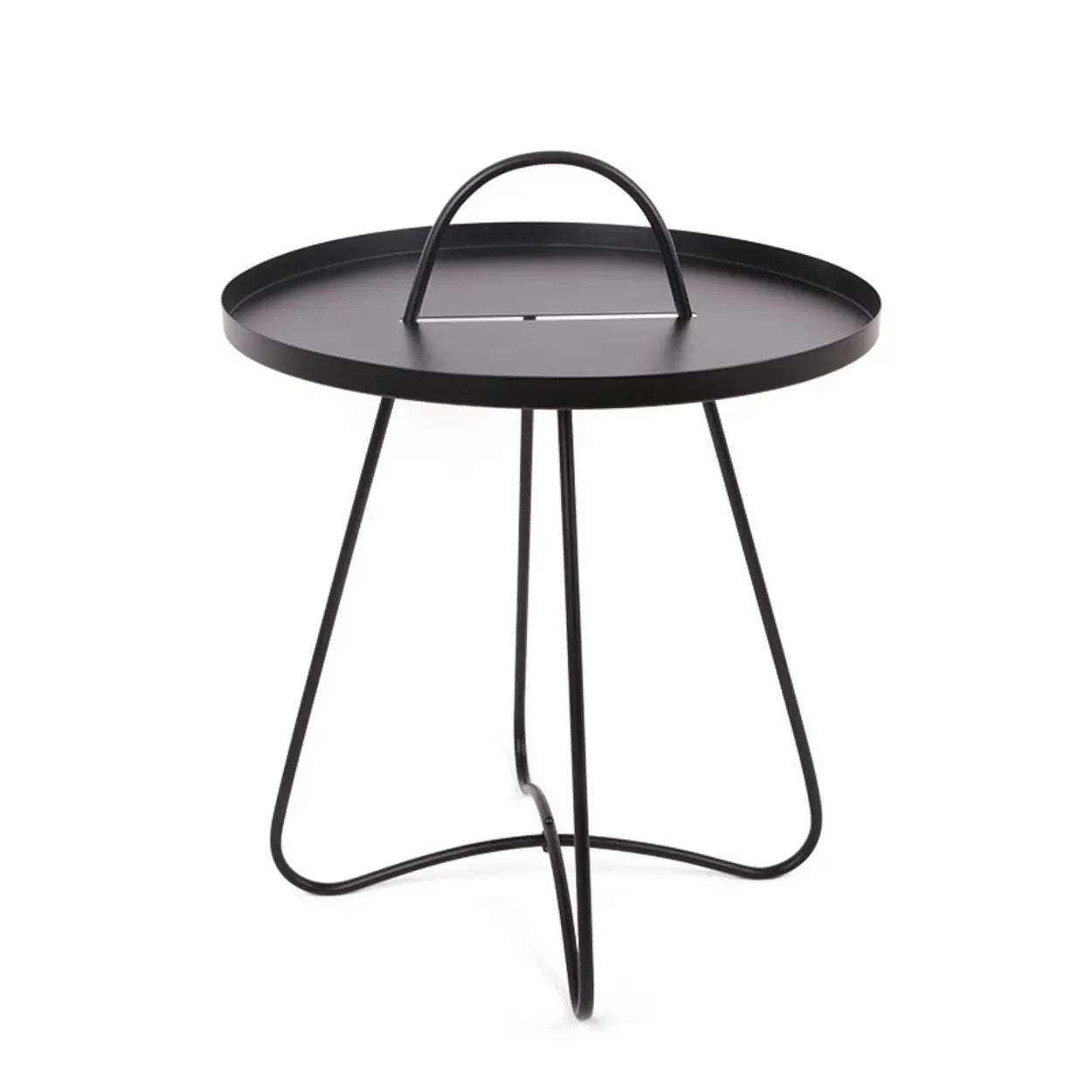 Minimalist Black Metal Small Round Side Table — Gloss Black