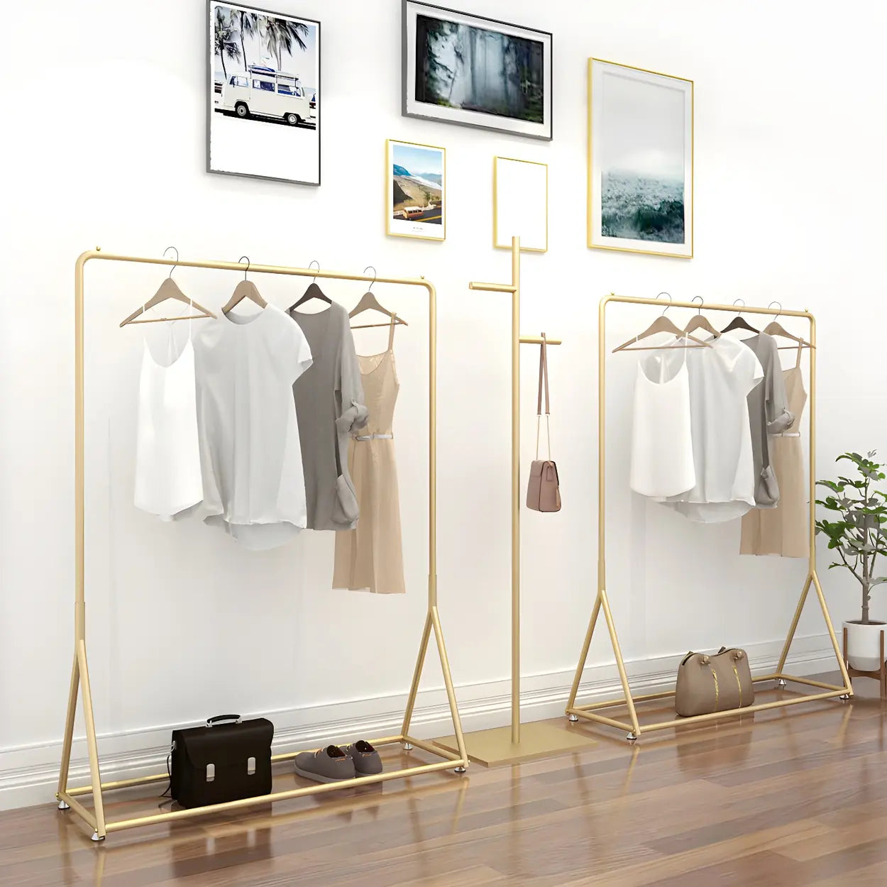 Minimalist Large Gold Metal Standing Coat Rack