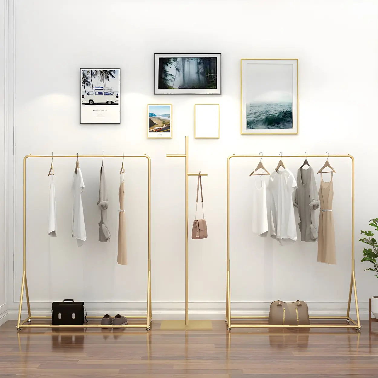 Modern coat decor gold metal hall trees & coat racks — 39" L x 16" W x 79" H