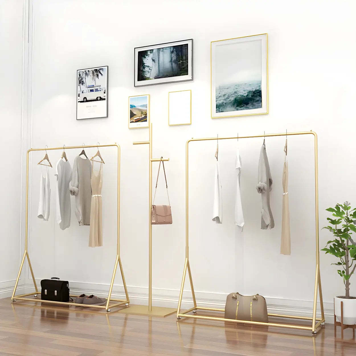Minimalist Large Gold Metal Standing Coat Rack