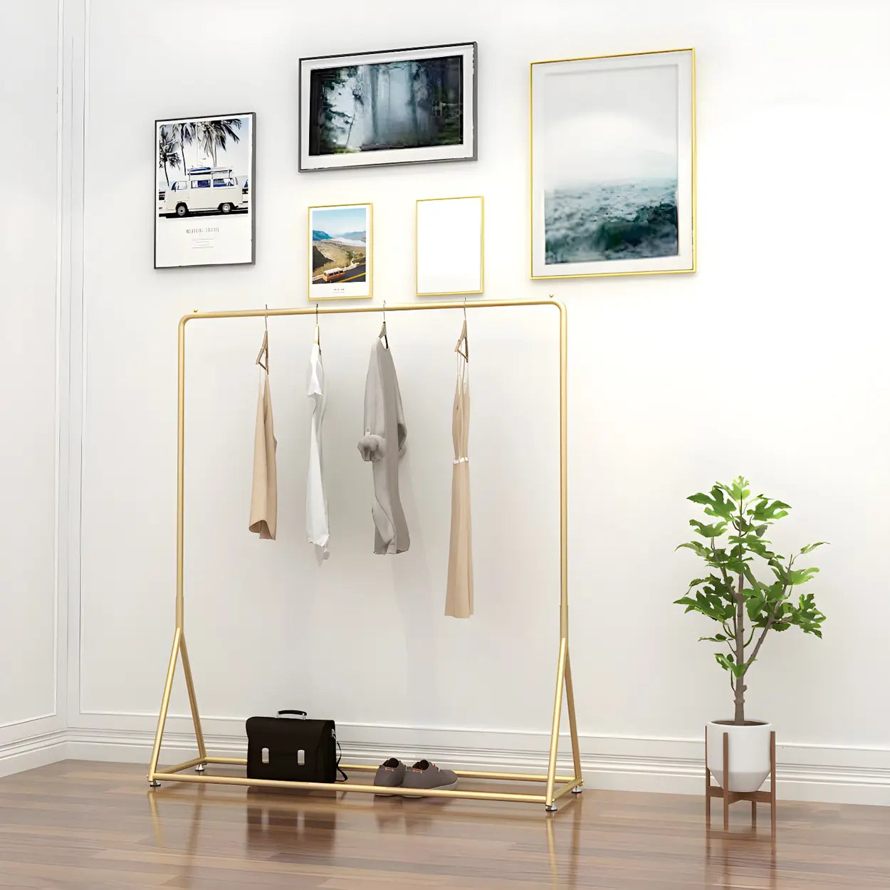 Minimalist Large Gold Metal Standing Coat Rack
