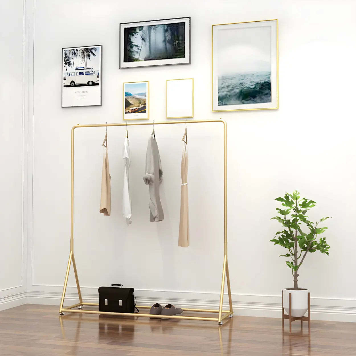Minimalist Large Gold Metal Standing Coat Rack