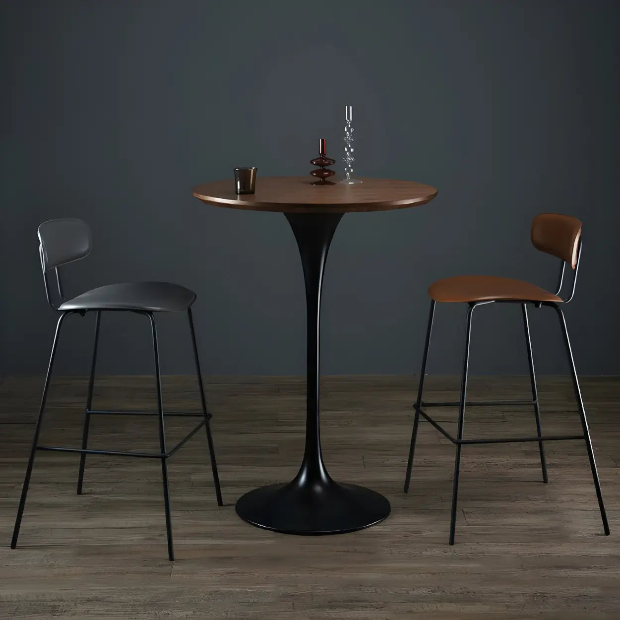 Minimalist Small Round Pedestal Bar Table — Black-Gold / Table Only