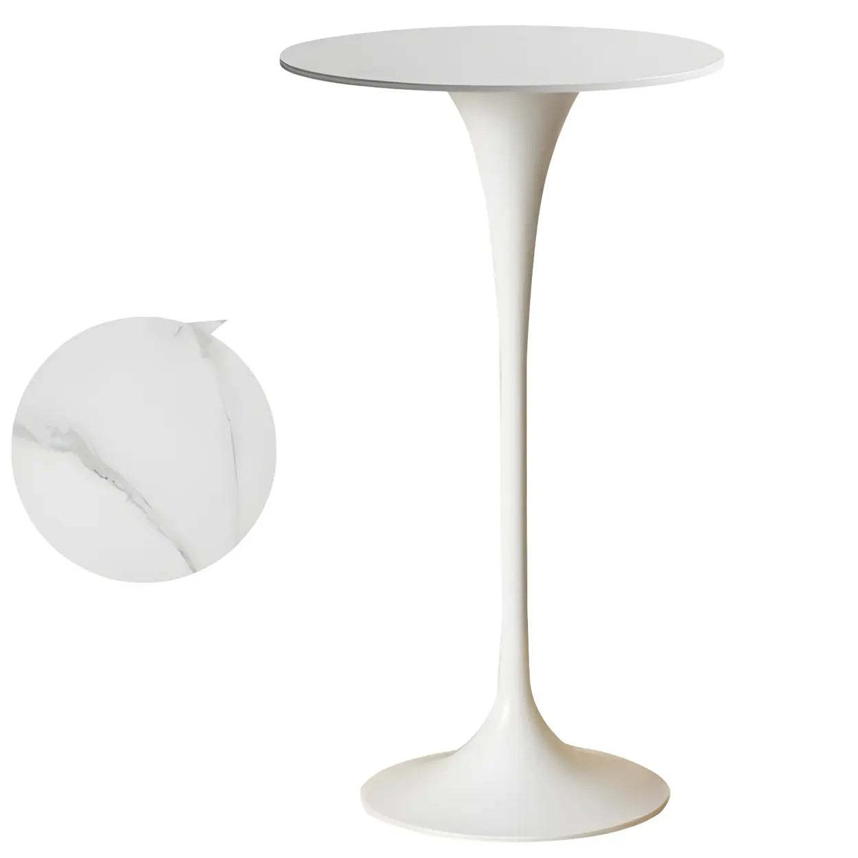 Minimalist Small Round Pedestal Bar Table — White-Gold / Table Only