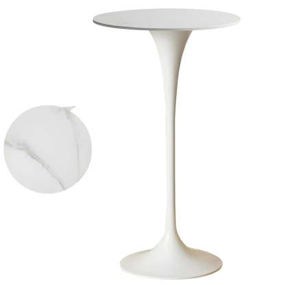 Minimalist Small Round Pedestal Bar Table — White-Gold / Table Only