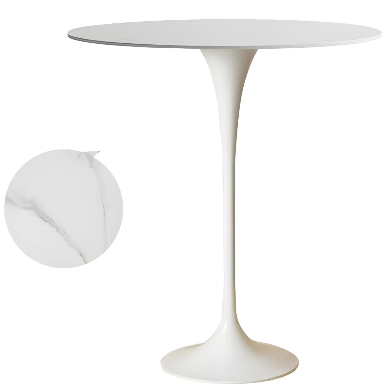 Minimalist Small Round Pedestal Bar Table — White-Gold / Table Only
