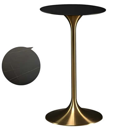 Minimalist Small Round Pedestal Bar Table — Walnut/ Gold / Table Only