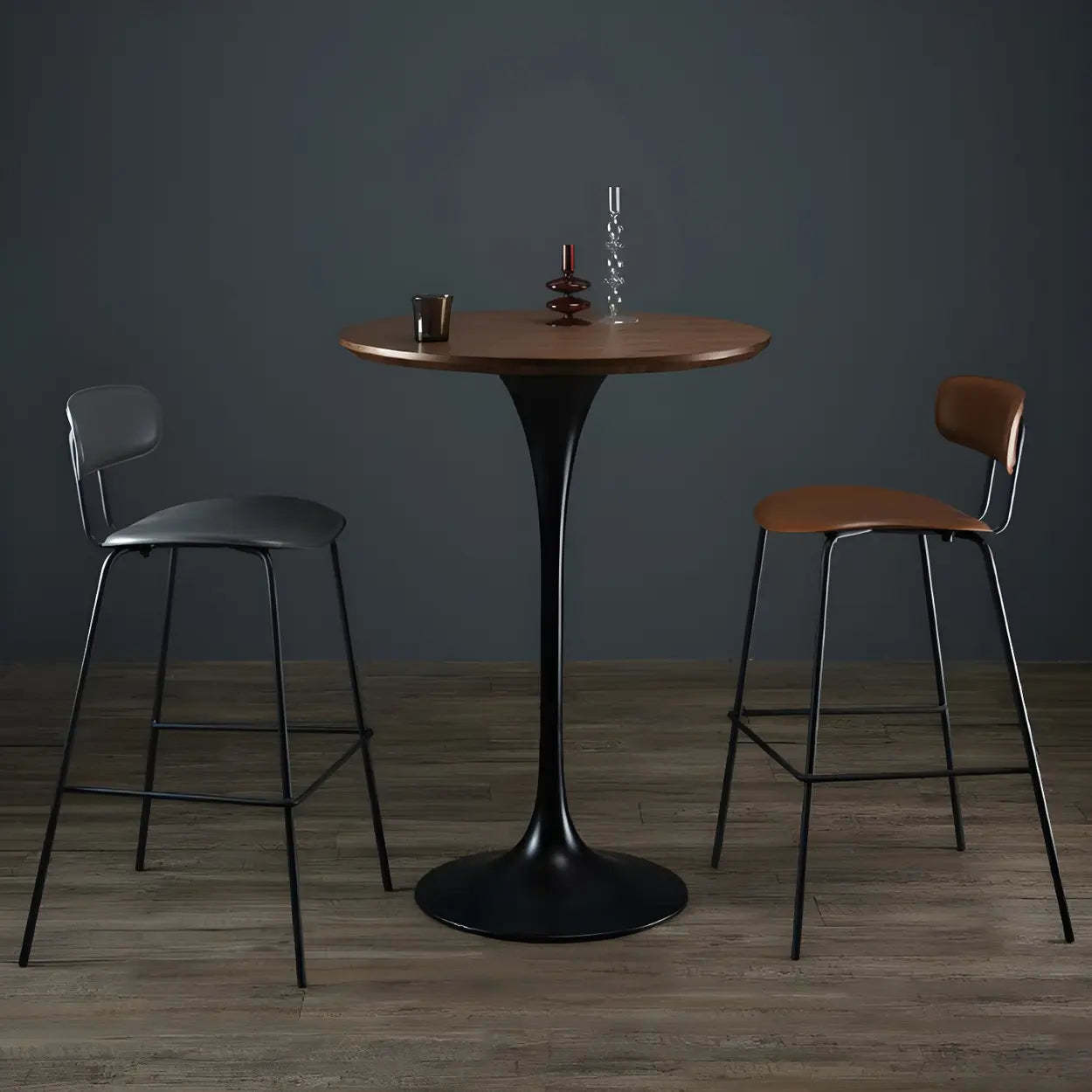 Minimalist Small Round Pedestal Bar Table — Black-Gold / Table Only