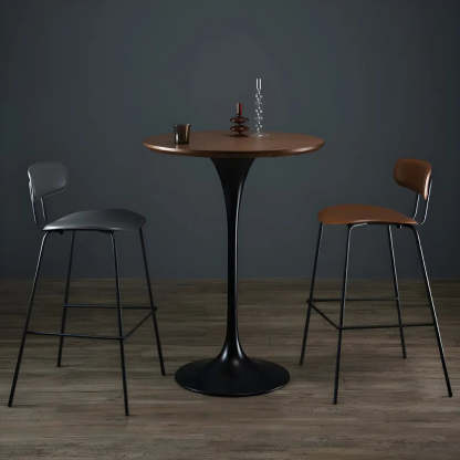 Minimalist Small Round Pedestal Bar Table — Black-Gold / Table Only