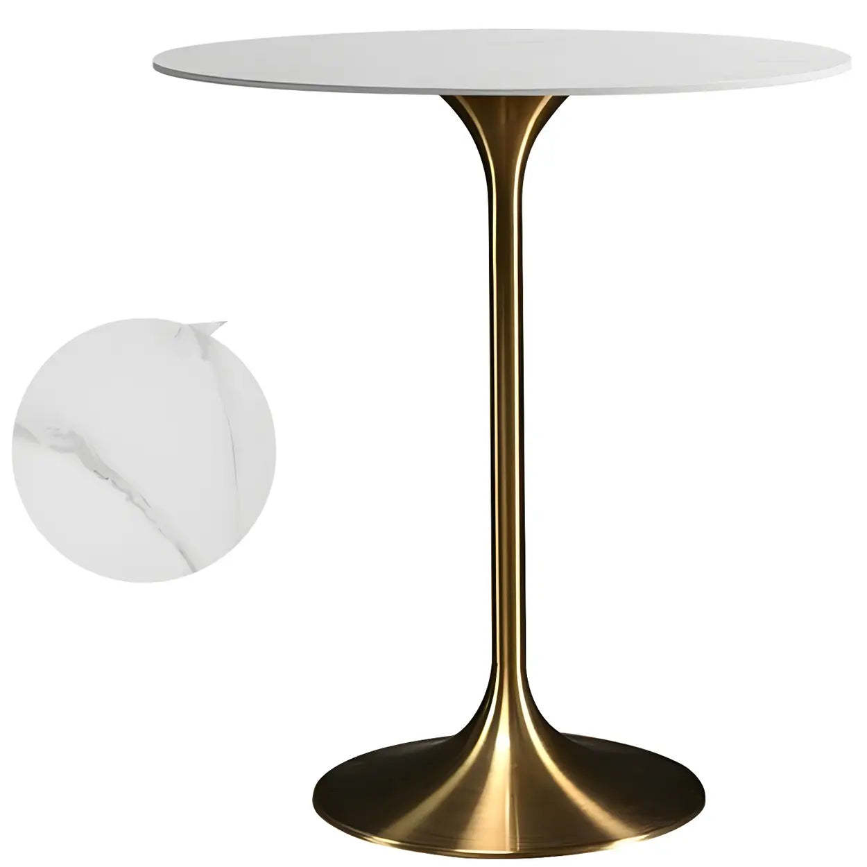 Walnut luxury round pedestal bar tables — 41.3" H x 31.5" Dia x 23.5" L / Table Only / White & Gold