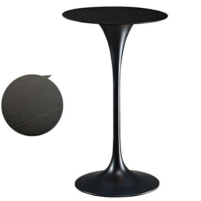 Minimalist Small Round Pedestal Bar Table — White-Gold / Table Only