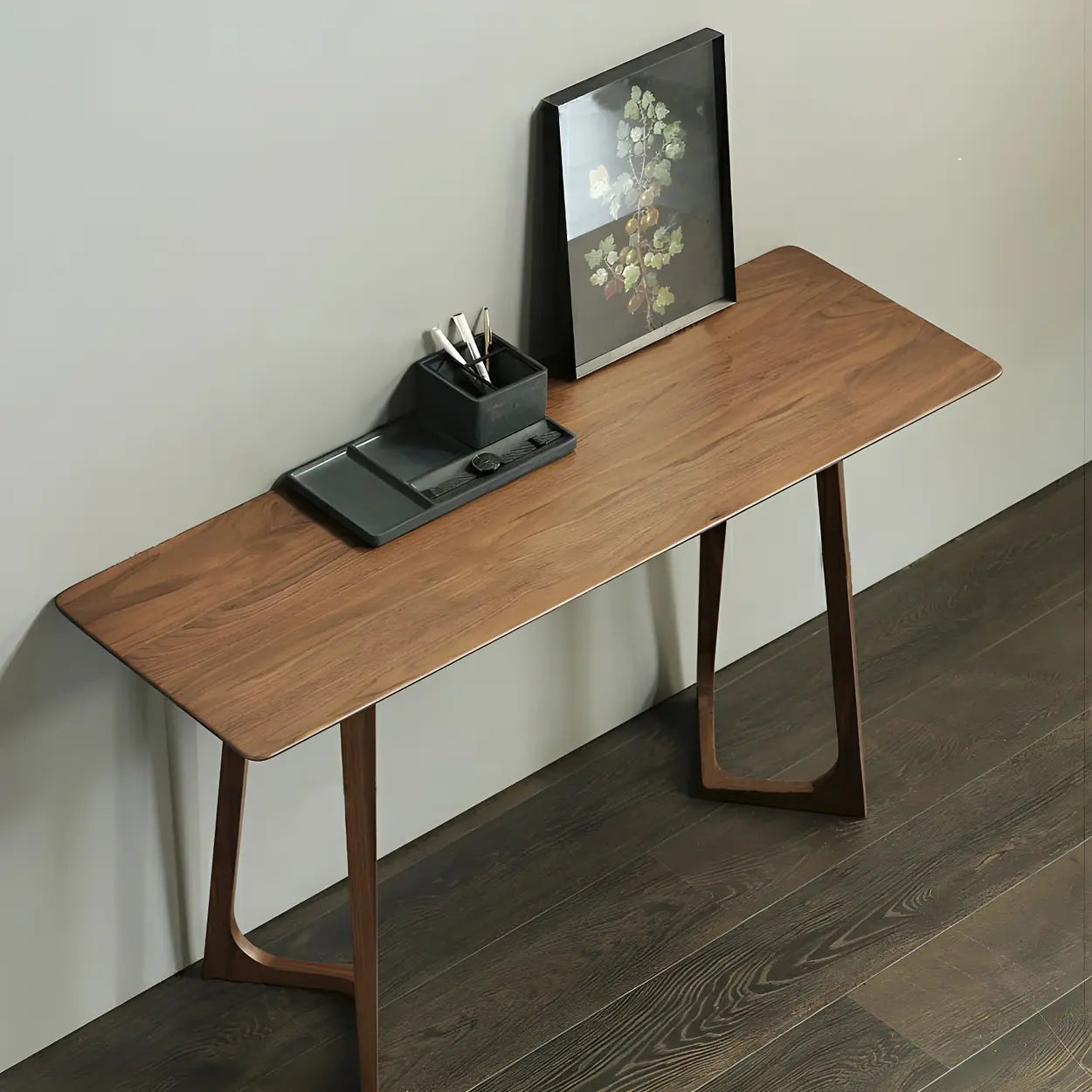 Minimalist Brown Wood Rectangular Console Table