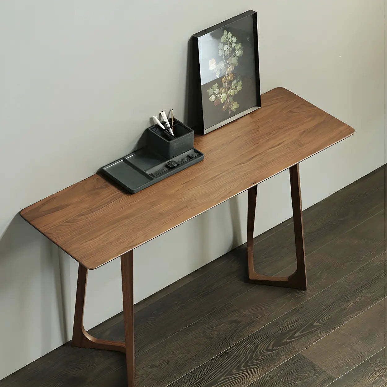 Minimalist Brown Wood Rectangular Console Table
