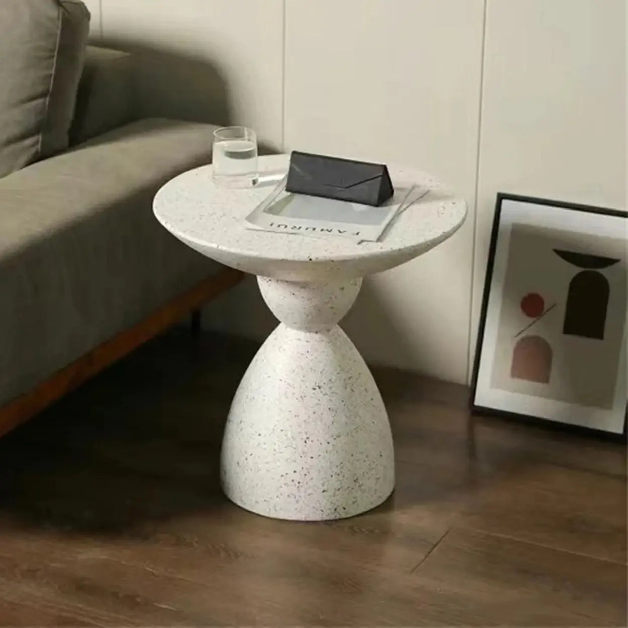 Minimalist Sculpted Round White Side Table — White