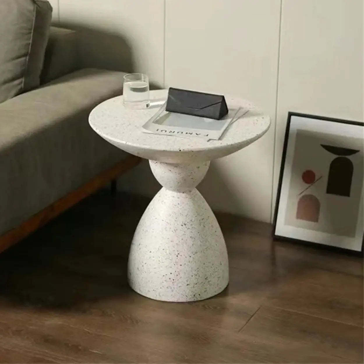 Minimalist Sculpted Round White Side Table — White