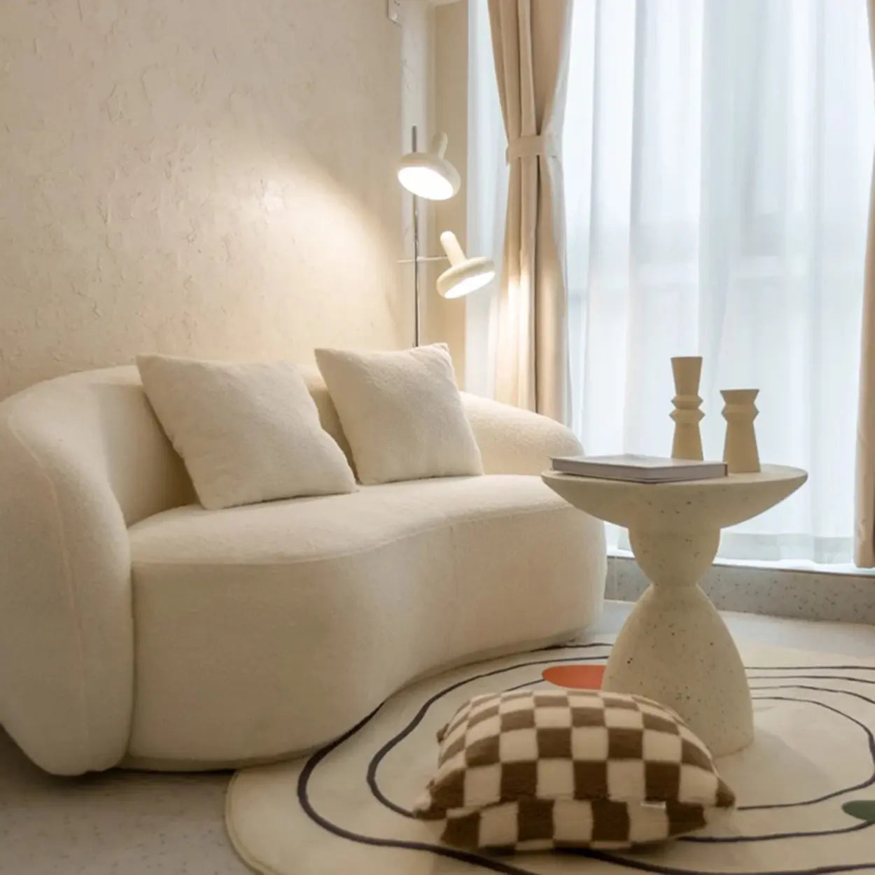 Modern round sculpted end & side tables in metal wood