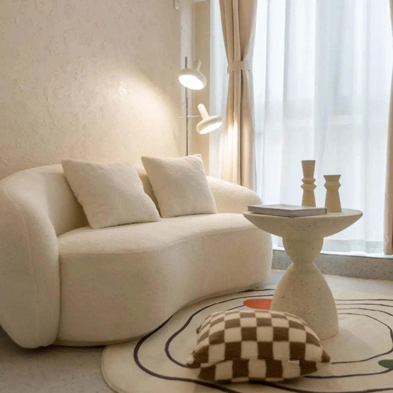 Minimalist Sculpted Round White Side Table