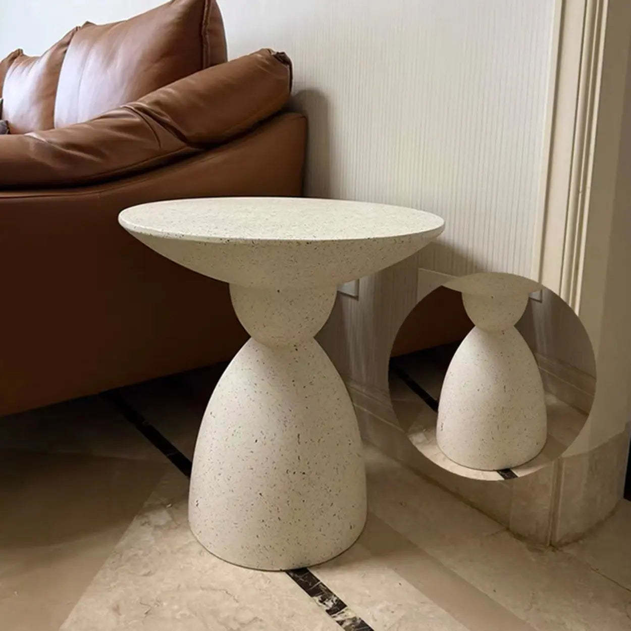 Minimalist Sculpted Round White Side Table