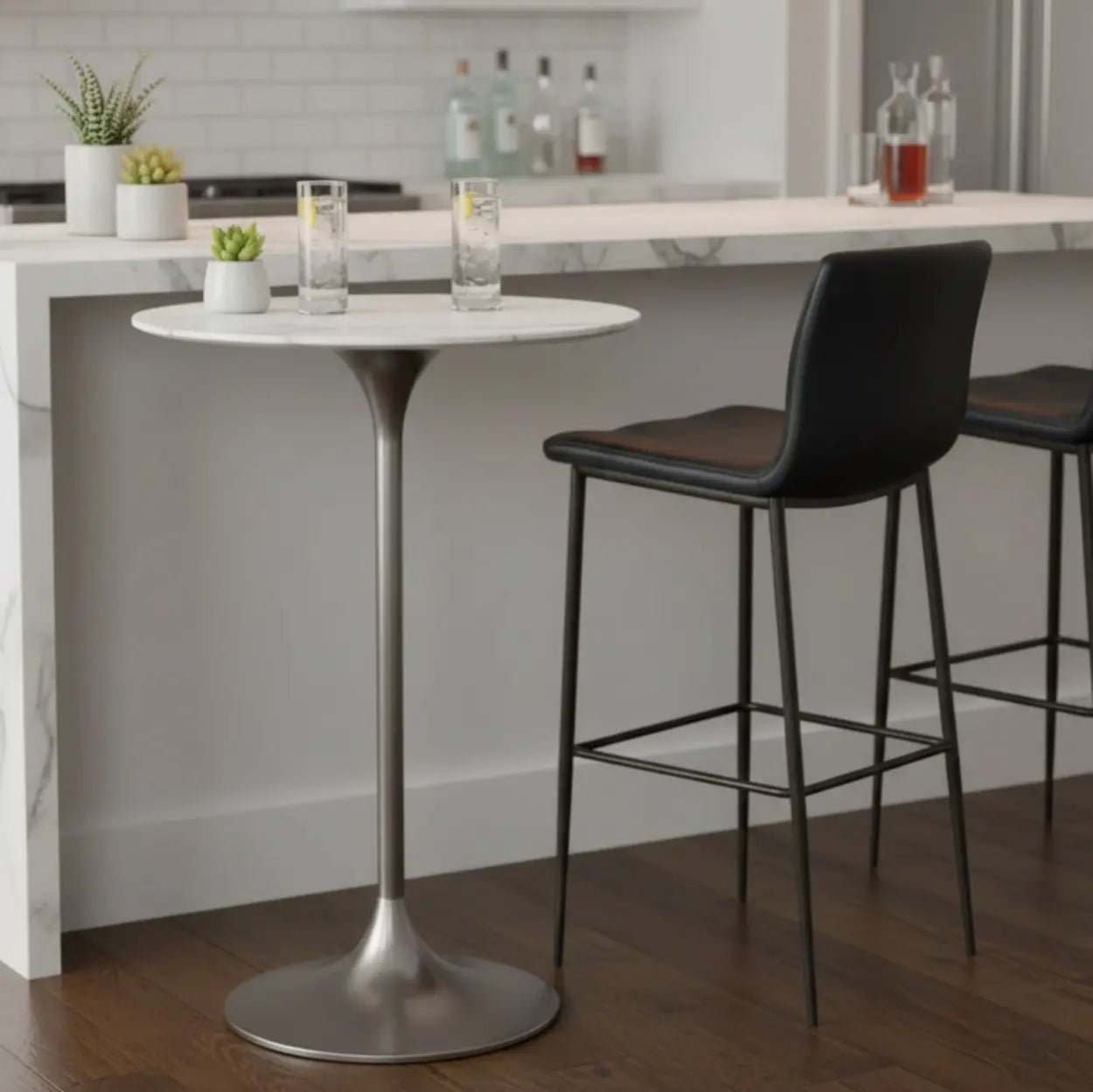Minimalist Small Round Stone Bistro Bar Table
