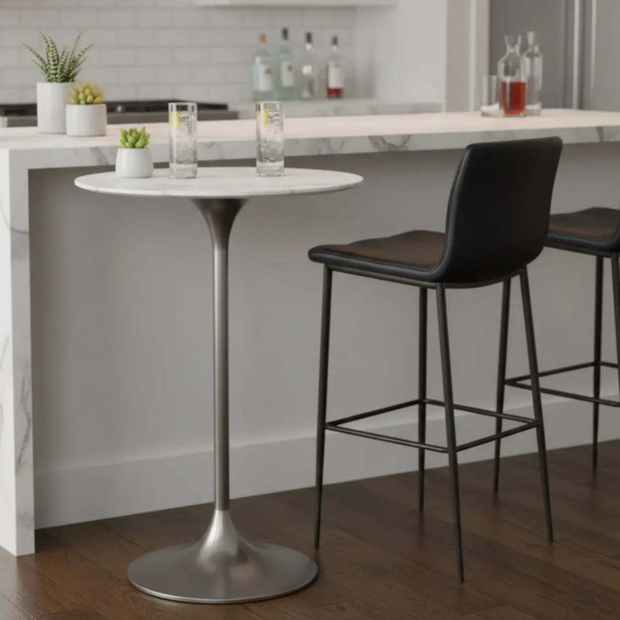 Minimalist Small Round Stone Bistro Bar Table