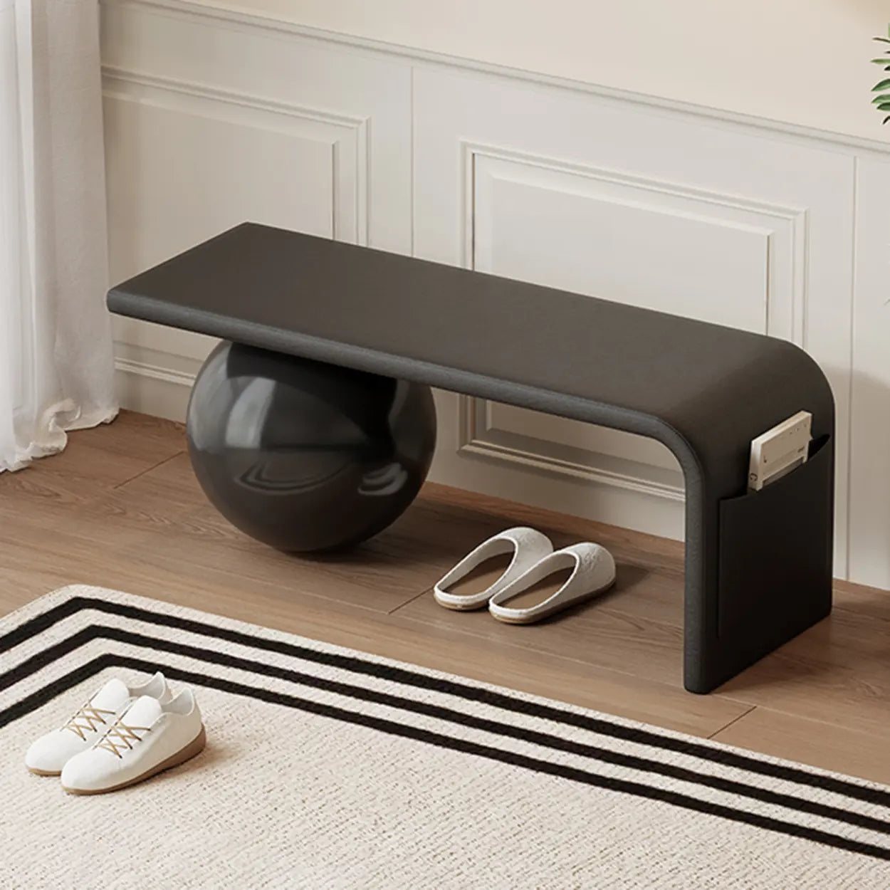 Minimalist Sphere Leg Bench Set — Cream White