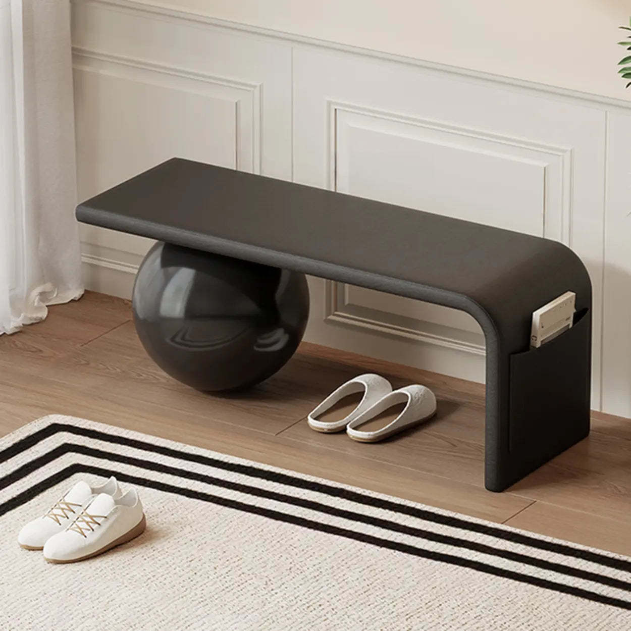 Minimalist Sphere Leg Bench Set — Cream White