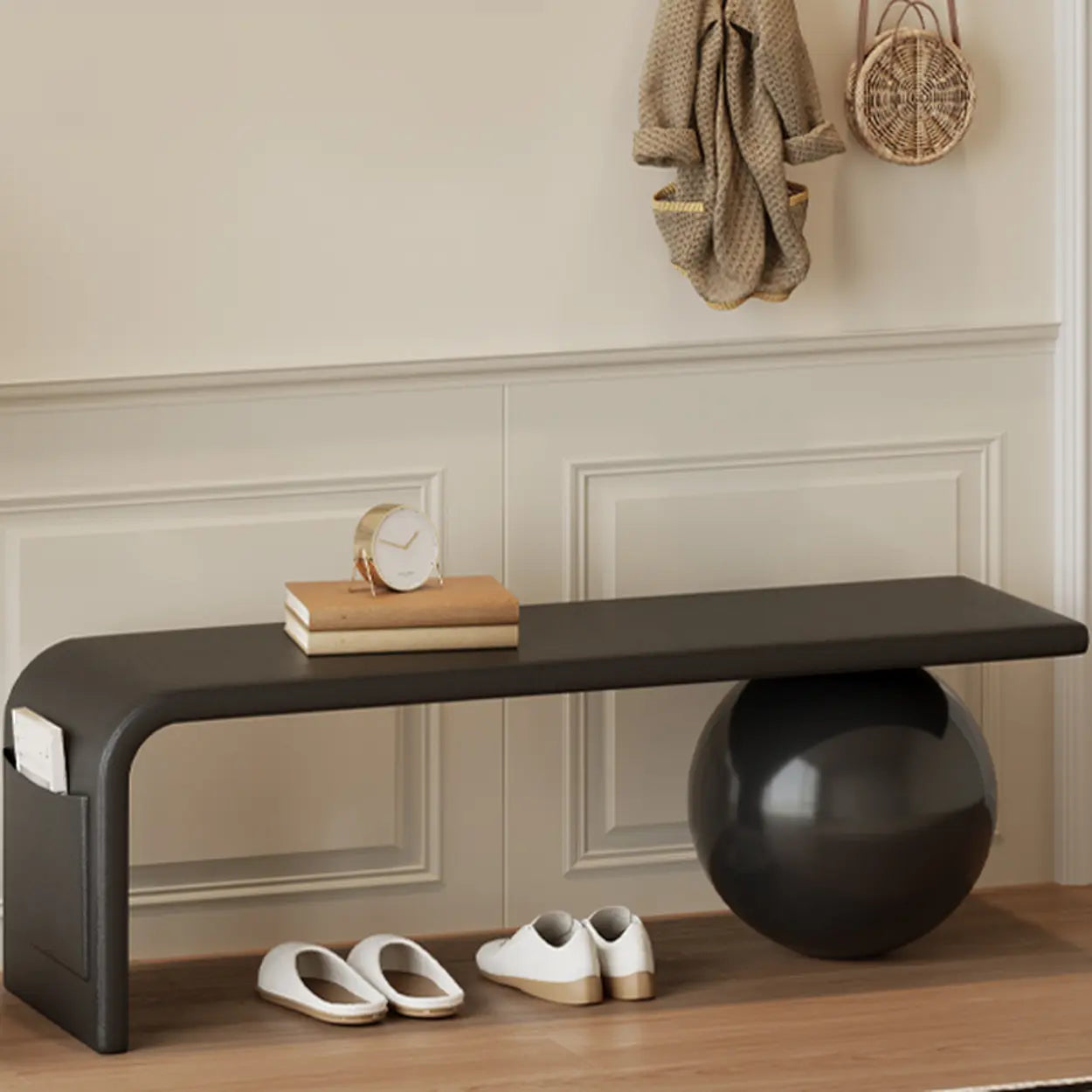 Minimalist Sphere Leg Bench Set — Gloss Black