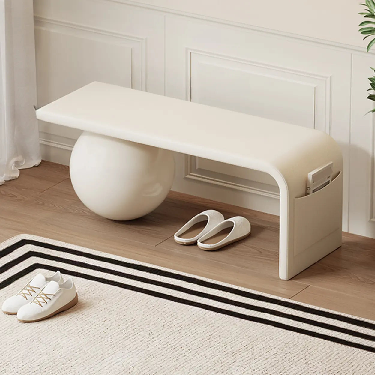 Minimalist Sphere Leg Bench Set — Cream White