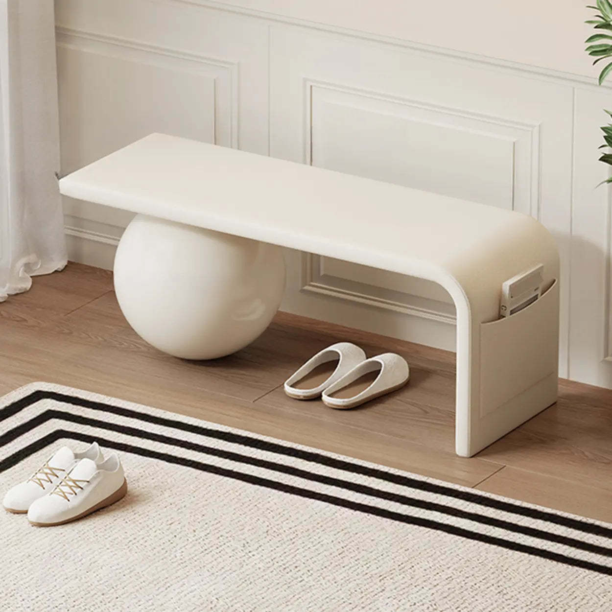 Minimalist Sphere Leg Bench Set — Cream White