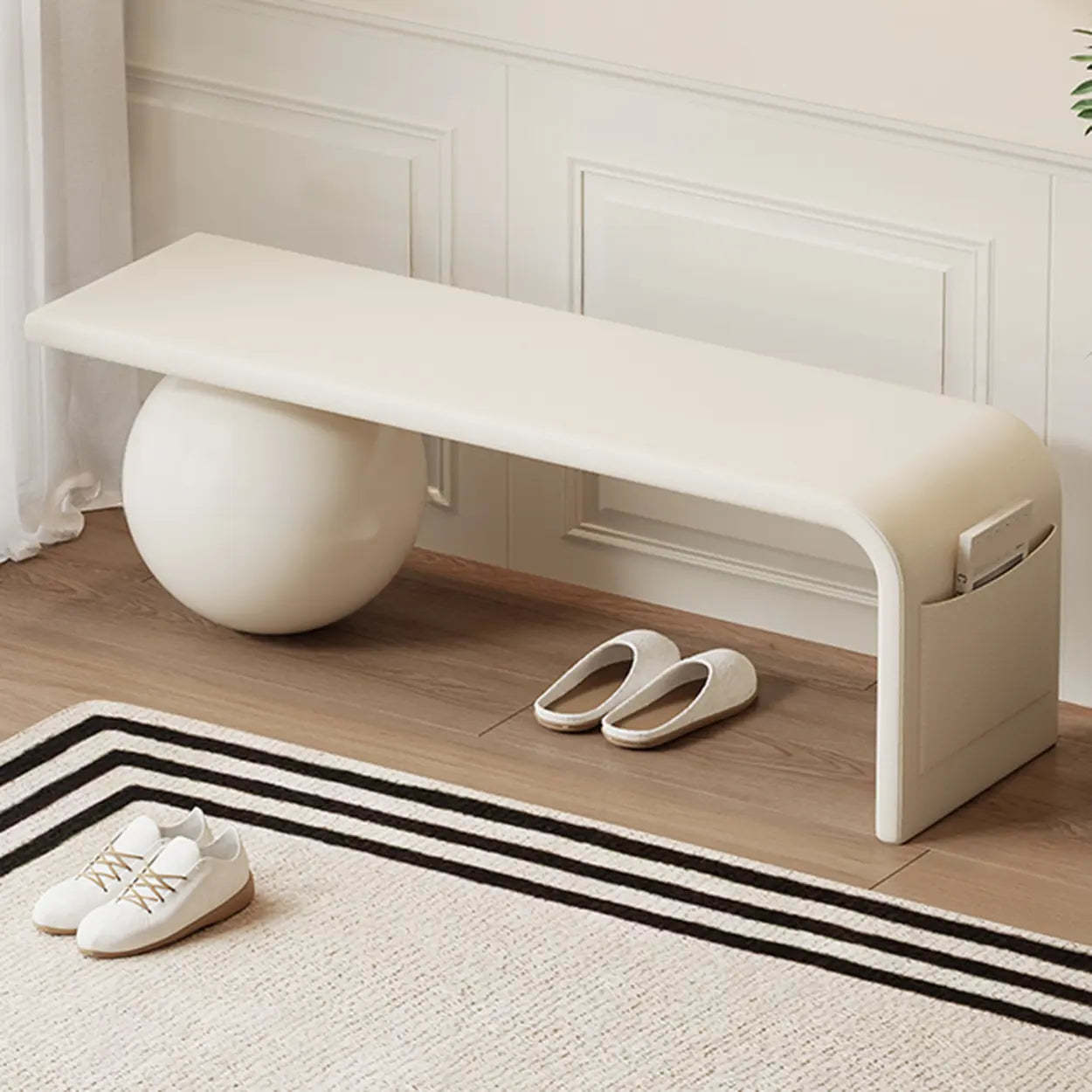 Minimalist Sphere Leg Bench Set — Gloss Black