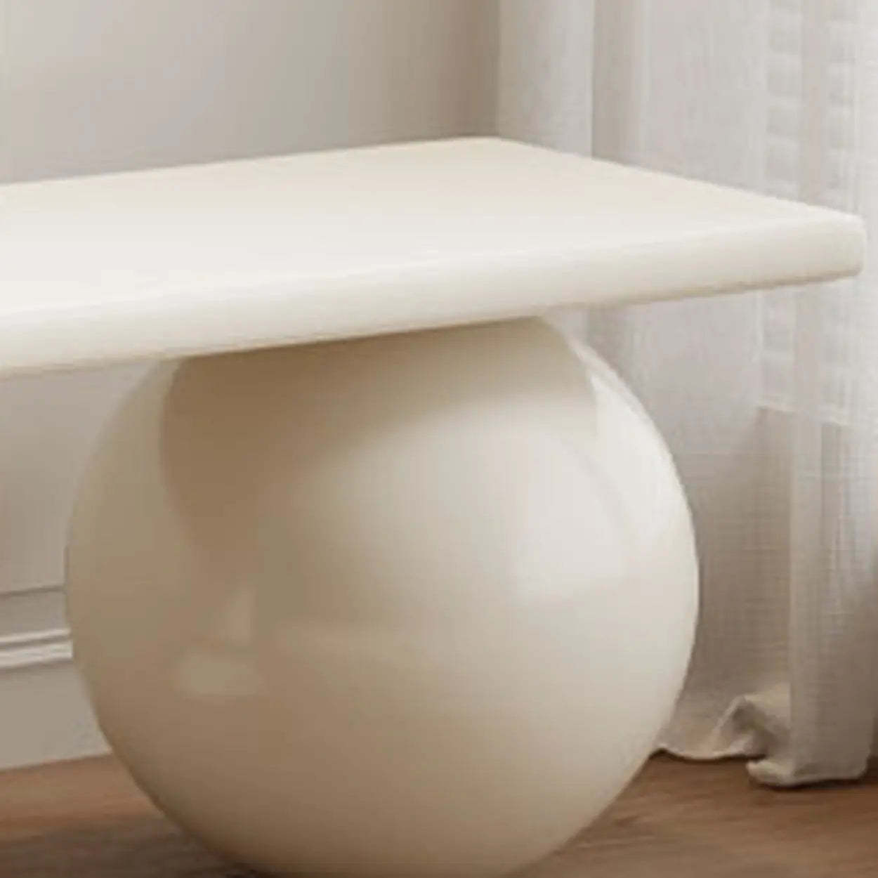 Minimalist Sphere Leg Bench Set — Cream White