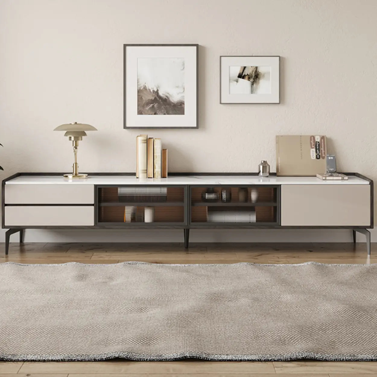 Minimalist Marble Top TV Stand with Drawers