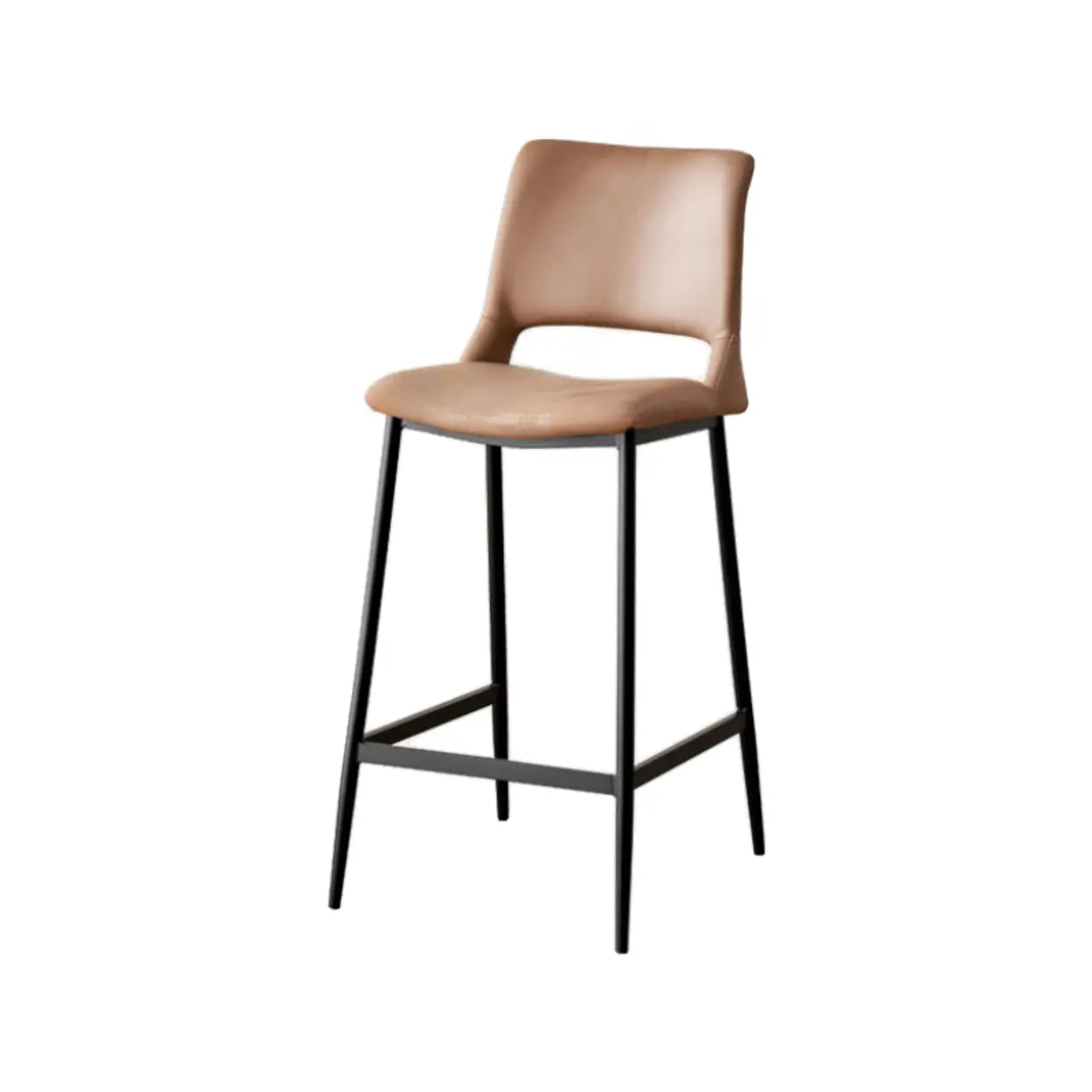 Minimalist Upholstered Low-Back Leather Saddle Bar Stool — Yellow