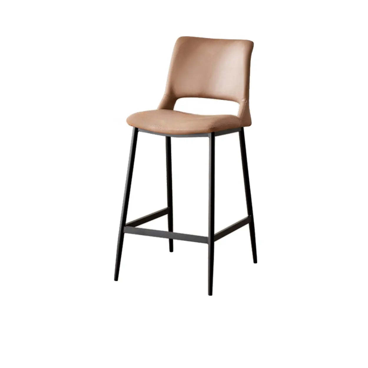 Minimalist Upholstered Low-Back Leather Saddle Bar Stool — Yellow